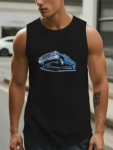 Men's Graphic Summer Lowrider Classic Car Print Tank Top Sleeveless Vest Muscle Shirt For Gym Workout And Beach Wear - Black - View 2
