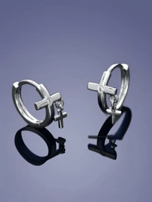 1 par de brincos da moda, primavera/verão, estilo casual e descolado com sobreposição em forma de cruz, adequado para uso diário masculino, passeios, trabalho, um ótimo presente de aniversário para amigos