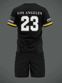 2pcs/Set Men's Number 23 Print Short Sleeve T-Shirt And Shorts Set, Fashionable For Summer