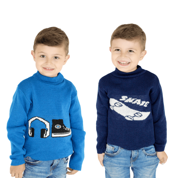 Kit com 2 Blusas de Lã Infantil Para Menino (1 a 6 Anos) - Azul e Azul Marinho