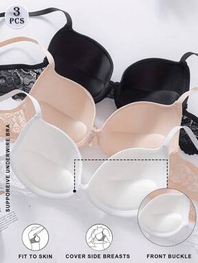 Set 3 pezzi di biancheria intima comoda da donna - Reggiseno push-up di lusso con dettagli in pizzo delicato, alto supporto e tessuto morbido traspirante per massimo comfort