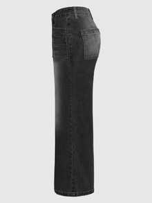 新款女士弹力牛仔裤 时尚宽松阔腿裤 直筒裤 休闲黑色春季款 - 黑色 - 查看 8