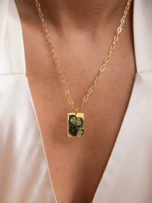 Dây chuyền khắc ảnh cá nhân, khắc ảnh theo yêu cầu, dây chuyền thép không gỉ 18K, mặt dây chuyền chân dung vàng/bạc, trang sức gia đình/thú cưng cá nhân hóa, món quà hoàn hảo. - Nhiều Màu - Dây Kẹp Giấy - Xem 11