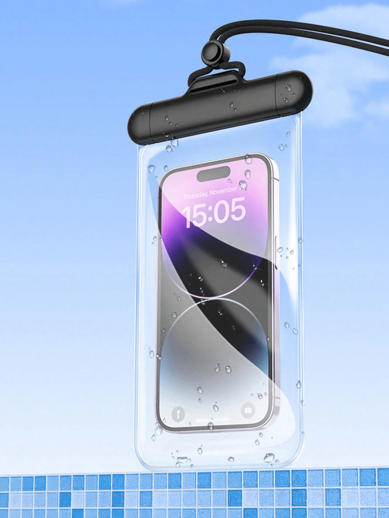 1 Stück Rocoren transparente wasserdichte Handytasche mit Touch-Screen für Schwimmen - Schwarz - Übersicht 1