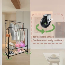 Double Rod Clothing Garment Rack Rolling Hanging Clothes Organizer Portable Metal Frame Storage Solution For Bedroom Living Room Retail Shop Display Heavy Duty Black Metal Adjustable Expandable - Black - View 4