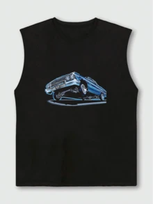 Men's Graphic Summer Lowrider Classic Car Print Tank Top Sleeveless Vest Muscle Shirt For Gym Workout And Beach Wear - Black - View 4