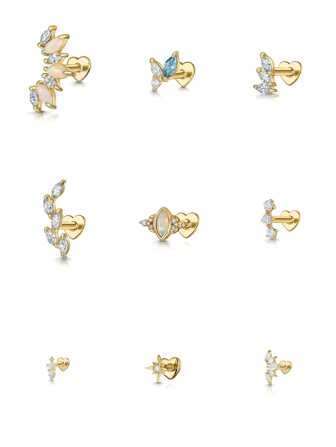 S925 Sterling Silver Heart Flat Back Piercing Earring 16G Threaded Cartilage Helix Earring Tragus Earring Conch Earring Stacking Earring