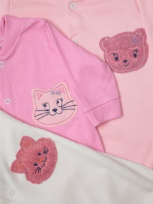 Kit 3 Girl Baby Romper Ribbed Embroidered Foot Cover 0 To 9 Months Newborn Layette - Multicolor - View 3