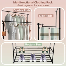 Double Rod Clothing Garment Rack Rolling Hanging Clothes Organizer Portable Metal Frame Storage Solution For Bedroom Living Room Retail Shop Display Heavy Duty Black Metal Adjustable Expandable - Black - View 3