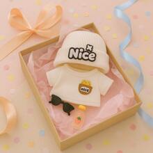 Mini Fashion Clothes For Labubu,Compatible With Labubu For 17cm,Warm Hat & Graphic Sweater Set,Cute Dress Up Accessories