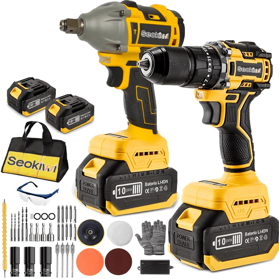 Kit De Atornillador De Impacto Y Rotomartillo Sin Carbones - Amarillo - Ver 1