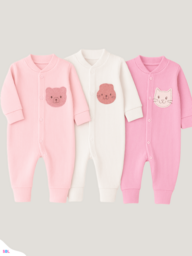 Kit 3 Menina Macacão de Bebe Canelado Bordado Vira pé 0 a 9 Meses Enxoval Recém-nascido