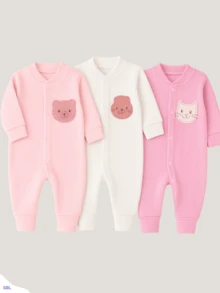 Kit 3 Girl Baby Romper Ribbed Embroidered Foot Cover 0 To 9 Months Newborn Layette - Multicolor - View 1