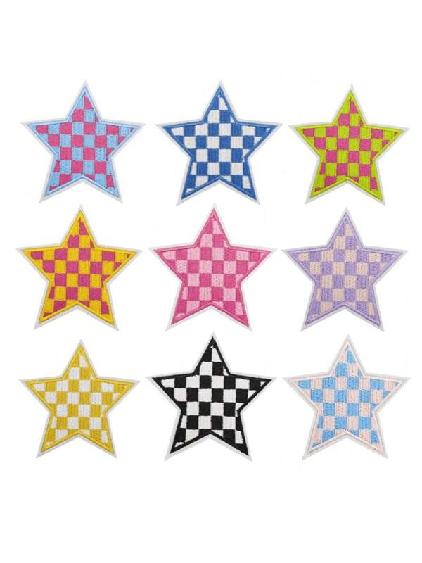 9pcs Plaid Pattern Iron On Patches, Sew On Embroidered Applique Repair Patch DIY Crafts Projects For Clothing Jacket Jeans Pants Dress Backpack Hat Decorations Gifts