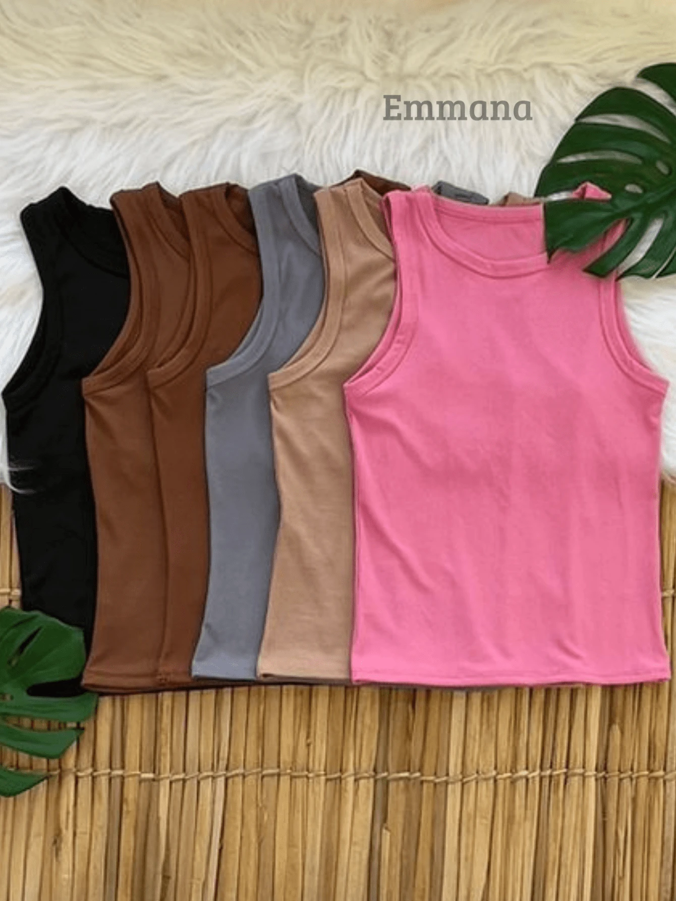 Kit Of 6 Plain Ribbed Tank Tops Basic Women's Sleeveless Blouse - Đen\2Nâu\Xám\Be\Hồng - Xem 1