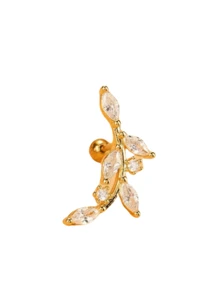1Piece Stainless Steel Crystal CZ Leaf Stud Earring For Women Helix Tragus Conch Lobe Earrings Cartilage Piercing Ear Jewelry 18G