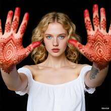 1pc Red Henna Temporary Tattoo Sticker, Semi-Permanent Waterproof Henna Tattoo Sticker, Suitable For Temporary Body Art And Tattoo Design - Red - View 6