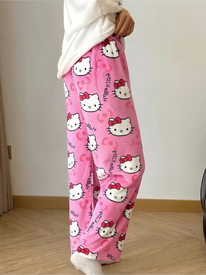 Sanrio Hello Kitty Fleece Allover Print Warm Fluffy Pajama Pants, Versatile Sweet Fuchsia Loungewear Tro rs Schattige Cartoon Zachte Skin Friendly Feel, All Occasions, Essential Couples, Best Friends, Birthdays, Holidays, Fall Cozy view 4