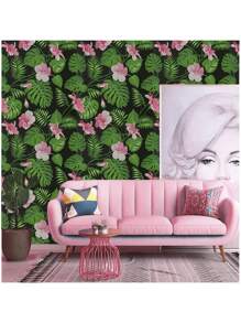1 Roll Of Tropical Jungle Palm Leaf Floral Wallpaper, Peel And Stick Contact Paper, Jungle Plant Wallpaper, Detachable Wallpaper Suitable For Bathroom, Bedroom, Living Room, Cabinet, Furniture Renovation