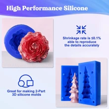 Crystal Clear Shore 15A Silicone Kit 946ml|Semi-Rigid Blue Mold Rubber For Resin Jewelry & Industrial Prototyping|Bubble-Free Results, 60Min Demold|Reusable Precision Casting