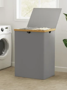 165L Dual Compartment Laundry Basket With Lid, Large Dirty Clothes Hamper With 2 Removable Inner Liner Bags, Suitable For Dorm, Bedroom, Bathroom - Multicolor - View 3