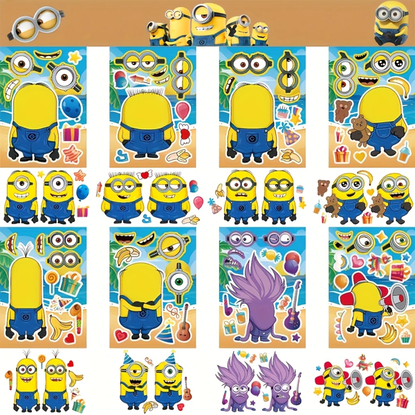 Minions 8 Stück Minions-Themensticker, Cartoon-Charaktersticker für DIY-Basteleien, wasserfest und wiederverwendbar