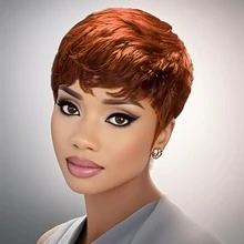 Ginger Color Human Hair Wigs Short  Pixie Cut Wig With Bangs Orange Ginger Color Full Machine Made Wig - 薑黃色和橙色 - 查看 6