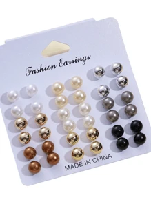 Set de 36 piezas pendientes de perlas falsas coloridas y versátiles, aptos para uso diario y regalos festivos para mujeres