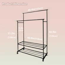 Double Rod Clothing Garment Rack Rolling Hanging Clothes Organizer Portable Metal Frame Storage Solution For Bedroom Living Room Retail Shop Display Heavy Duty Black Metal Adjustable Expandable - Black - View 2