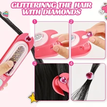 Girls' Sparkling Gem Hair Stamper Kit – Reusable Diamond-Like Embellishments, Vibrant Pink Plastic Hair Styling Tools With Stars, Hearts, And Circles For Creative Hairstyles