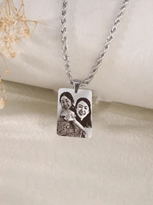 Collar personalizado con foto grabada, colgante de retrato personalizado grabado, collar de acero inoxidable de 18k, oro/plata, joyería personalizada familiar/de mascota, regalo perfecto, oro, elegante, colorido, vintage, simple, unisex, casual, lindos, personalizado, único, regalos ideales para él, regalos ideales para ella, novia, novio, papá, mamá, familia, amigos, para aniversarios, para cumpleaños, para graduación, para baile de graduación, para fiestas