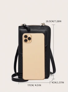 Carteira Vertical com Splicing de PU Gravada, com Alça Ajustável para Uso Transversal ou no Ombro, Ferragens Douradas, Forro Completo com Compartimentos para Cartões, Preta, para Homens