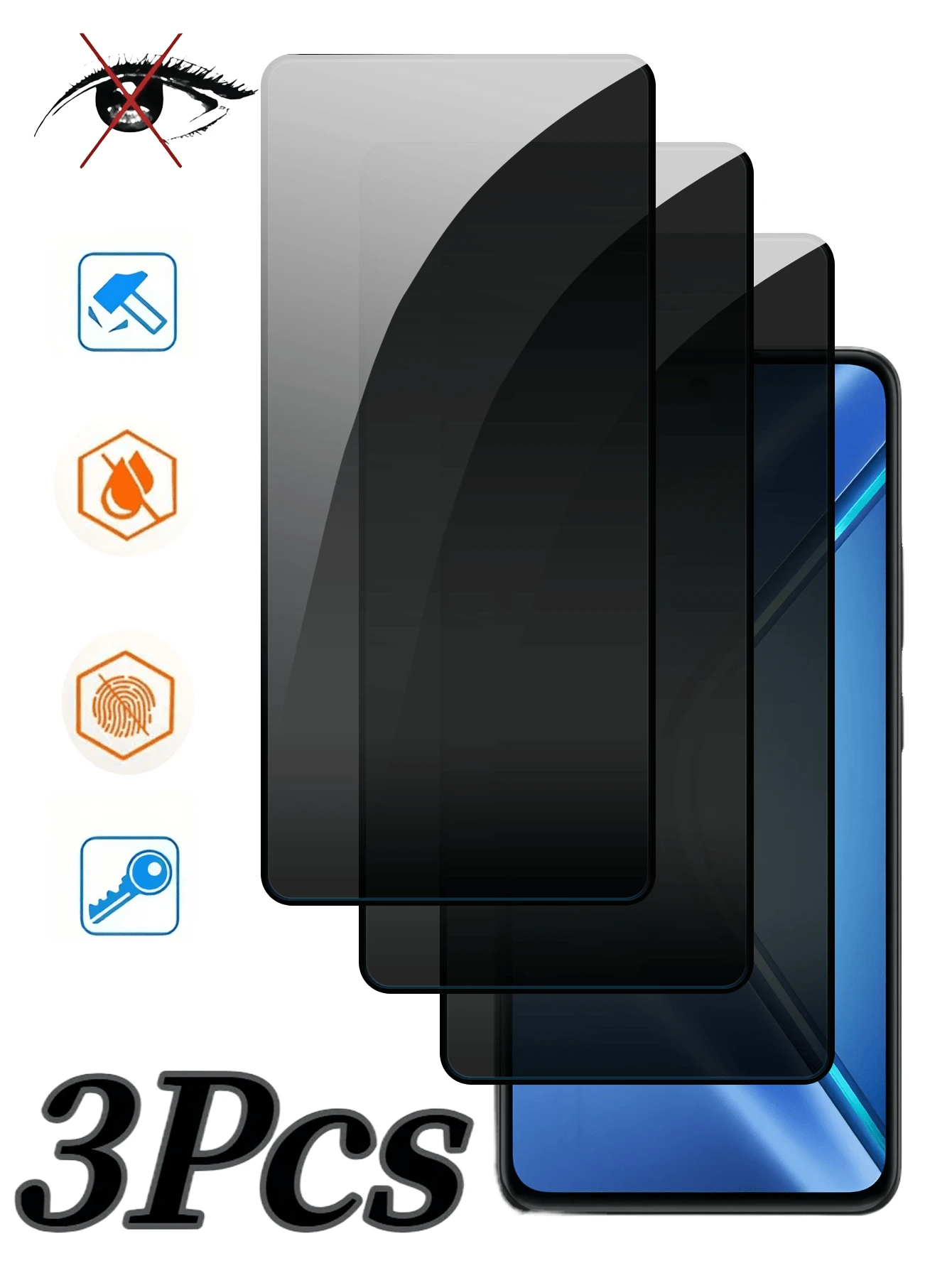 3 件套 [防窥视] OPPO 系列钢化玻璃屏幕保护膜，防刮、防摔、防窥视、防水、防指纹、防尘、无气泡、易于粘贴、9H 硬度、灵敏触摸、高清钢化玻璃