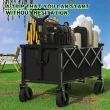GAWFOLK A Foldable Outdoor Camping Cart, A Convenient Shopping Trolley, And An All-Terrain Vehicle For Outdoor Picnics. It Is Suitable For Various Terrains And Is Convenient For Shopping, Picking Up Goods, Loading Items, Fishing, Doing Sports, And Can Be Used On The Beach Or The Lawn. It's Truly Practical. - Black - View 3