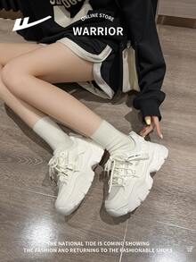 WARRIOR Tenis casuales con plataforma deportiva, cordones y suela gruesa para mujer, calzado cómodo y antideslizante para correr al aire libre, nuevos y versátiles para 2025 - Beige (malla transpirable) - Ver 12