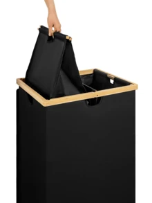 165L Dual Compartment Laundry Basket With Lid, Large Dirty Clothes Hamper With 2 Removable Inner Liner Bags, Suitable For Dorm, Bedroom, Bathroom - Multicolor - View 7