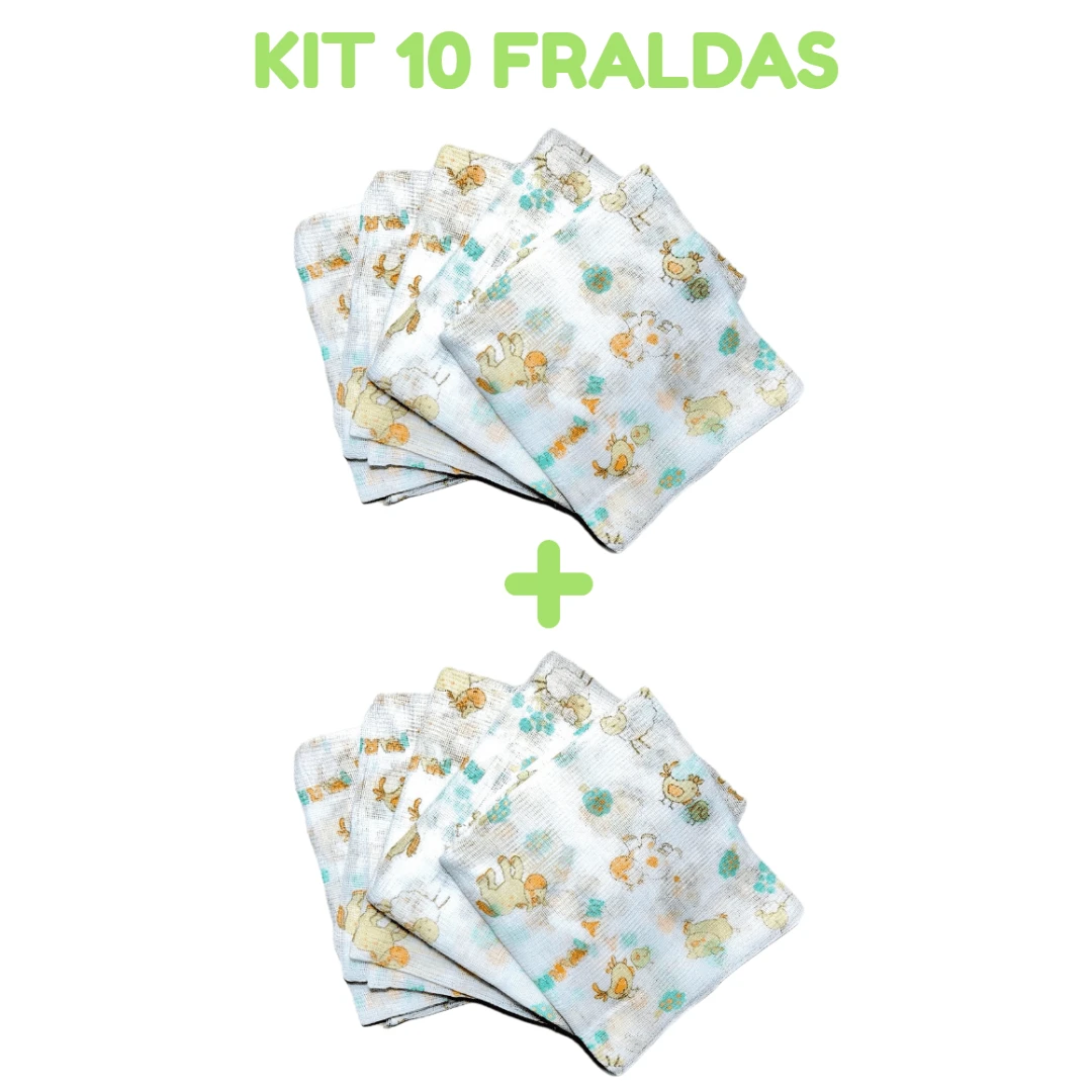 Kit 10 Baby Cloth Diapers 60cm X 60cm - 100% Cotton - Minasrey - 男女通用的 - 查看 1