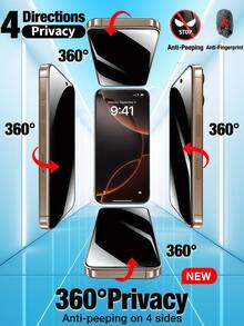 Yezodawee 360° 全方位隱私強化玻璃螢幕保護貼，適用於 iPhone 18 Pro Max 17 Pro Max/17 Pro/17 Air/17/15 Pro Max，橫向與縱向全隱私螢幕保護貼，6.7 吋全覆蓋，防刮、防指紋，9H 硬度，支援 Face ID，亦適用於 iPhone 14 Pro Max/13/12/11/XS Max/XR 系列 - Black 1pc - 查看 18