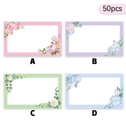50 cartões de mensagem em branco com estampa floral colorida, cartões de bolso, cartões de carteira, cartões de visita, cartões de felicitações brancos, sem revestimento, agradecimento, notas, informações, cartões de escrita, cartões de correspondência, pequenos suprimentos comerciais, etiquetas de presente, aniversário, itens exclusivos, material escolar, cartões de anúncio