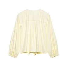 DEEKA 2023 Spring-Summer New Arrival Summer Butter Yellow Graduation Outfit Women Fashion Casual Silk Blouse With Bow Decor