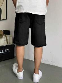 Men's Vintage Washed Distressed Denim Shorts - Black - View 2