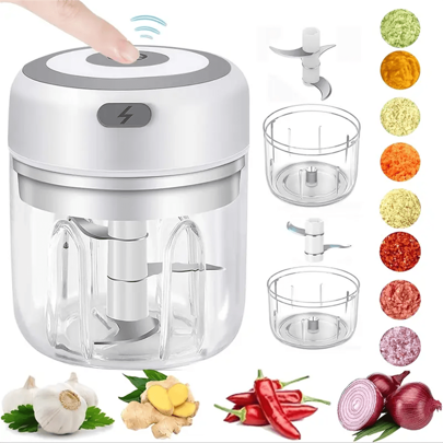 SOKANY Electric Mini Garlic Chopper, Wireless Mixer, Portable Masher.USB Rechargeable, 8.45 Ounces, 23W High Power, Material, Stainless Steel Three-Blade Cutter Head.Suitable For Crushing Garlic, Peppers, Onions, Minced Meat, Nuts, Etc.!Very Suitable For Kitchens And Camping, An Essential Food Processor For Kitchens.