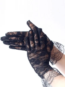 1 Set, Women's Mini Hat With Lace Gloves, Party Mini Hat, British Style Hat - A - View 3