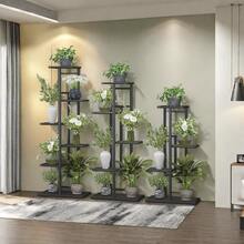Estantería metálica para plantas de 3/4/5/6/7/8 niveles, soporte multifuncional para macetas de interior/exterior, estantería de piso de una sola capa para patio, jardín, rincón, balcón, sala de estar, color negro