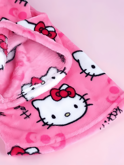 Sanrio Hello Kitty Fleece Allover Print Warm Fluffy Pajama Pants, Versatile Sweet Fuchsia Loungewear Tro rs Schattige Cartoon Zachte Skin Friendly Feel, All Occasions, Essential Couples, Best Friends, Birthdays, Holidays, Fall Cozy view 6