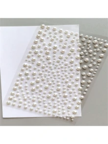 1 Sheet 325pcs White Faux Pearl & Rhinestone Stickers, ABS Plastic Material - 3D Stickers, Suitable For Makeup, Hairstyle, Face, Nails, Decoration Or Gifts, School Supplies, Back To School Season, Etc.