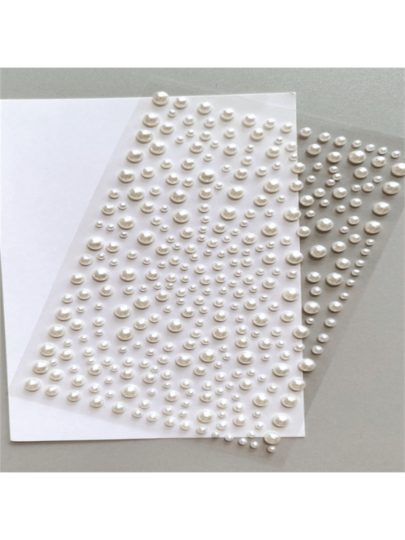 1 Sheet 325pcs White Faux Pearl & Rhinestone Stickers, ABS Plastic Material - 3D Stickers, Suitable For Makeup, Hairstyle, Face, Nails, Decoration Or Gifts, School Supplies, Back To School Season, Etc.
