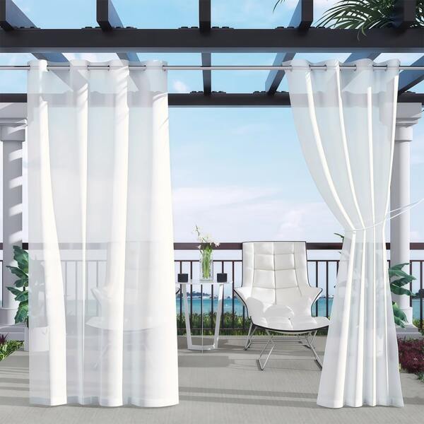 Outdoor Sheer Curtains For Patio Waterproof - 2 Panels Grommet Indoor Voile Sheer Curtain For Living Room, Bedroom, Porch, Pergola, Cabana