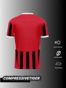 Men's Custom Performance Top - Personalized Name & Number Print Front/Back, Quick-Dry Breathable - Red & Black Fan Style For Football, Gym, Casual - Spring/Summer Training Shirt. Halloween, Thanksgiving, Christmas And New Year Gifts - Red - View 3