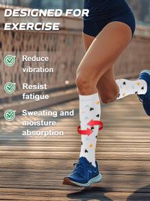 6 Pairs Cartoon Patterned Sports Socks For Work, Running & Active Lifestyles - Breathable Nylon, Polyester & Spandex Blend, Supportive Knit Fabric, All-Season Comfort – Ideal Gift For Her